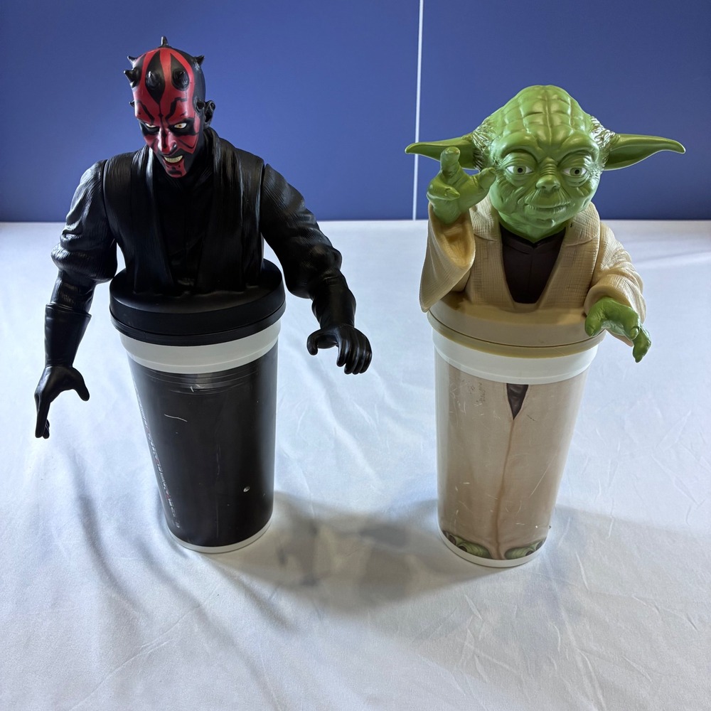 Vintage 1999 Star Wars Episode 1 Darth Maul & Yoda Cup Toppers KFC Taco Bell Set